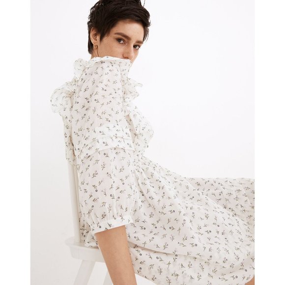 NWT Madewell Ruffled Pleat-Sleeve Mini Dress in Spring Fling 0 - Picture 2 of 4